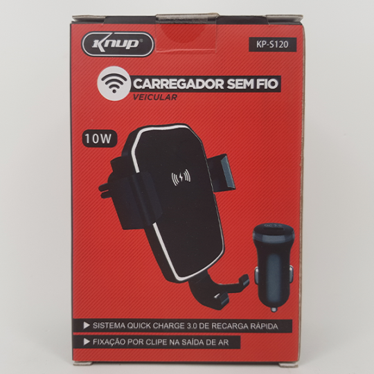 CARREGADOR SEM FIO VEICULAR KP-S120 10W KNUP